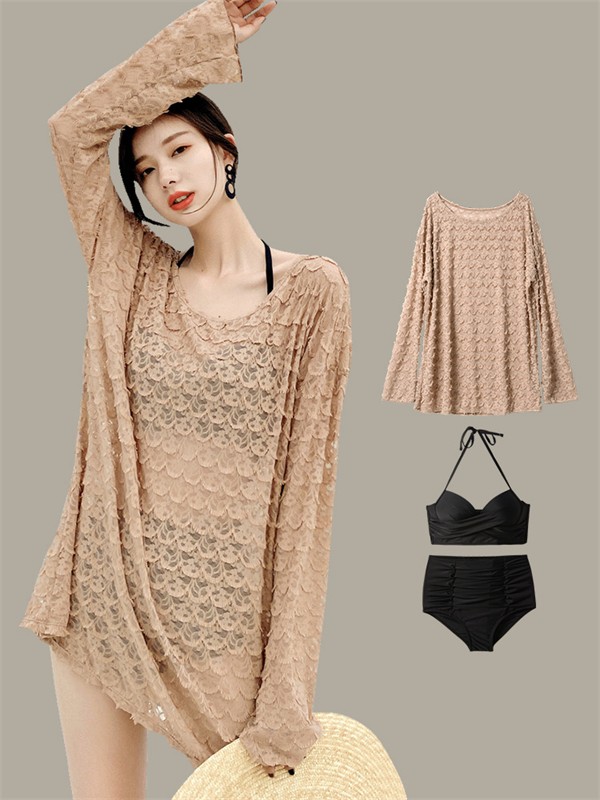 タンキニ 水着 レディース 体型カバー 長袖シャツ 透け感 ラッシュガード ビキニ セパレート オーバーサイズ 20代 30代 40代 カバーアップ 小胸 露出控えめ 大人 オトナ女子 ショートパンツ