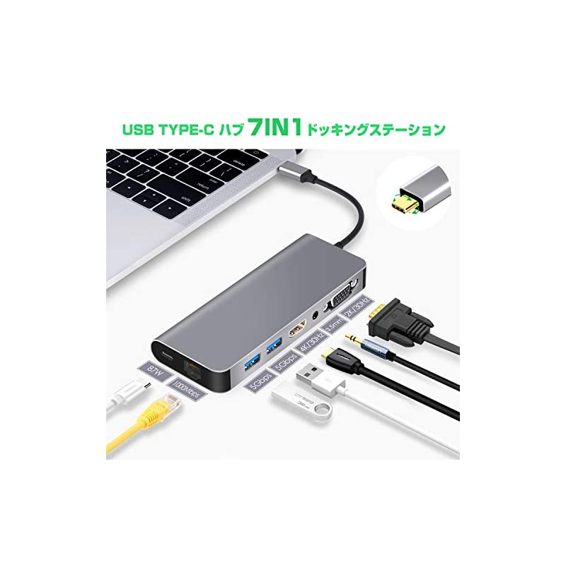 7in1 USB Type C ハブ HDMI VGA変換 Dexモード LAN1000Mbps対応
