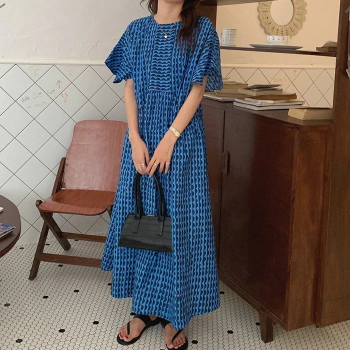 【20点セット】ワンピース レディース フレア袖 夏 半袖 幾何柄 ロングワンピース 五分袖 クルーネック Aライン リゾート 総柄 涼しい ワンピ ロングワンピ 大きいサイズ 夏服 ミモレ丈 エスニ