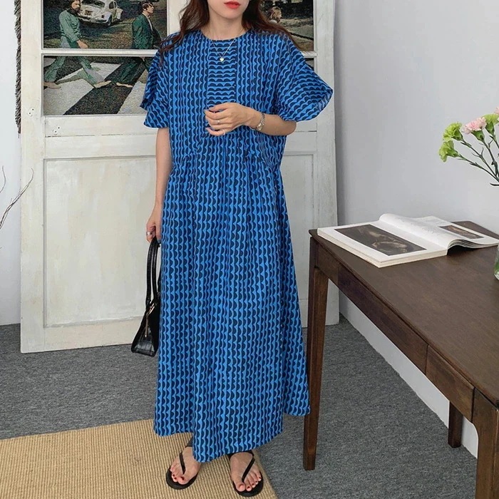 【20点セット】ワンピース レディース フレア袖 夏 半袖 幾何柄 ロングワンピース 五分袖 クルーネック Aライン リゾート 総柄 涼しい ワンピ ロングワンピ 大きいサイズ 夏服 ミモレ丈 エスニ