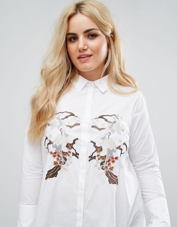 Alice & You レディース 大きめサイズ ゆったりサイズ 送料無料 White Relaxed Shirt With Open Tie Back And Delicate Embroide