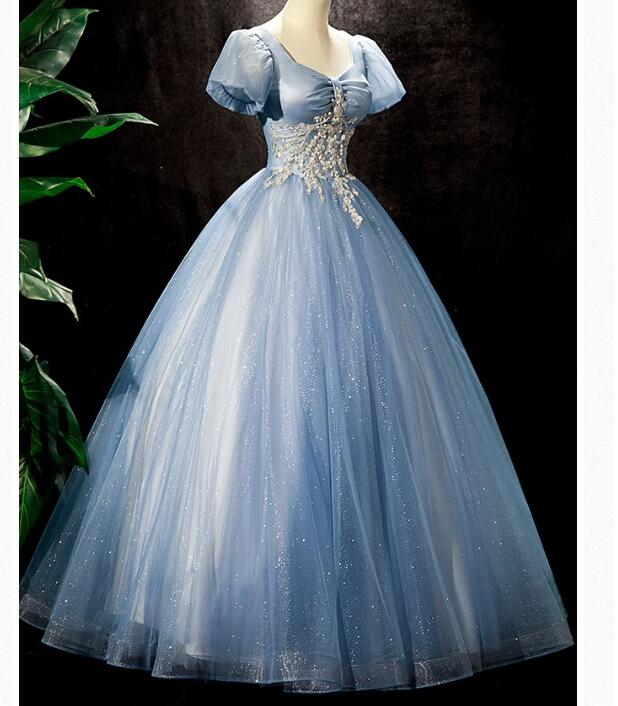 ウエディングドレス エレガント ブルー 青い パーティードレス Long dress イブイングドレス結婚式「XS~3XL」演奏会 発表会 ロングドレス 大きいサイズ カラードレス おしゃれ ステージ