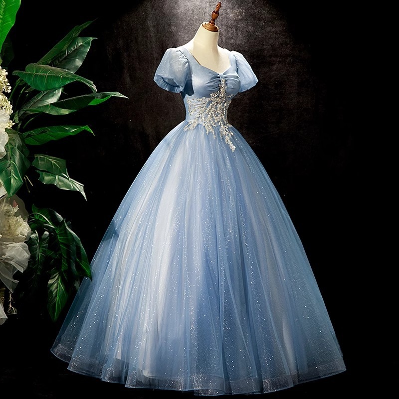 ウエディングドレス エレガント ブルー 青い パーティードレス Long dress イブイングドレス結婚式「XS~3XL」演奏会 発表会 ロングドレス 大きいサイズ カラードレス おしゃれ ステージ