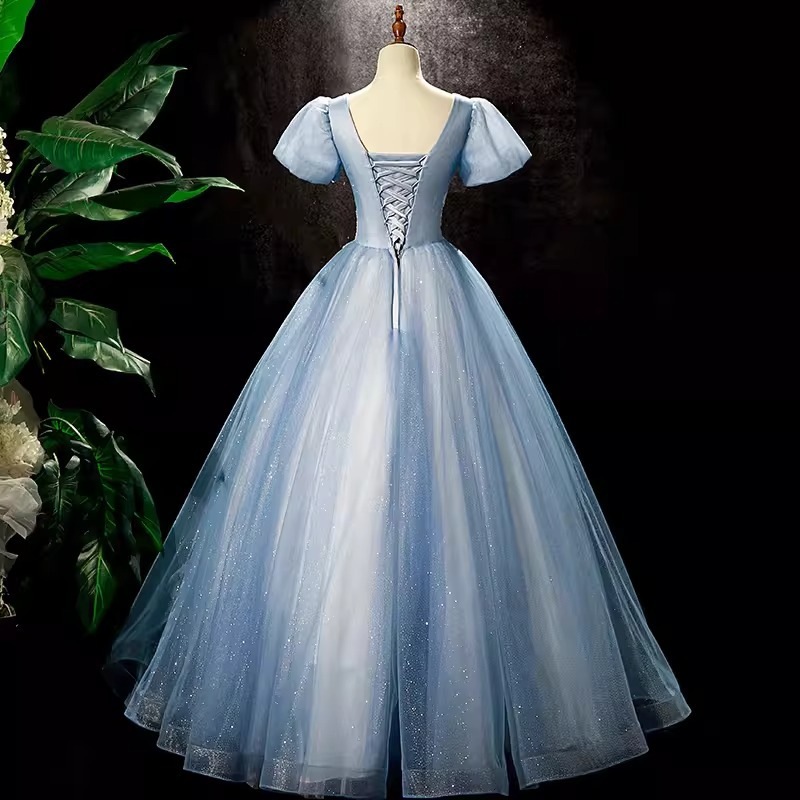 ウエディングドレス エレガント ブルー 青い パーティードレス Long dress イブイングドレス結婚式「XS~3XL」演奏会 発表会 ロングドレス 大きいサイズ カラードレス おしゃれ ステージ
