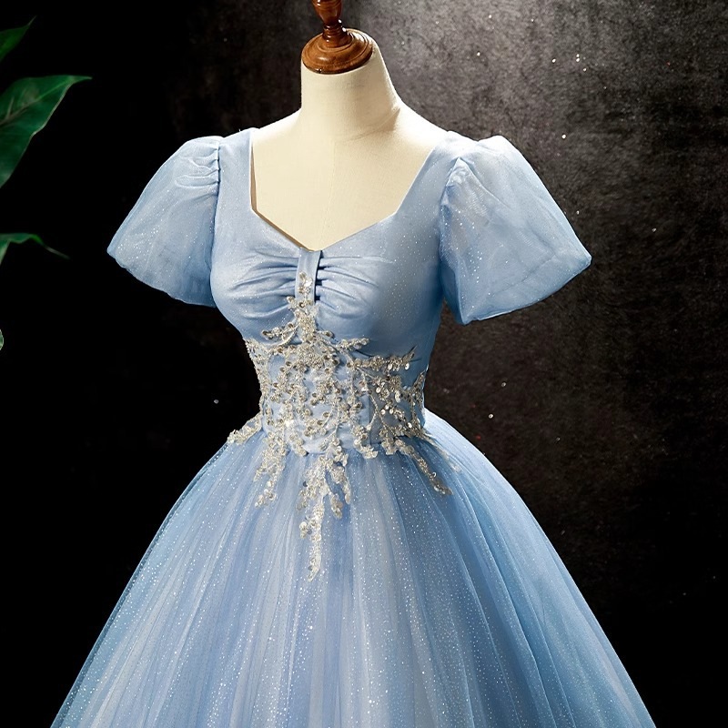 ウエディングドレス エレガント ブルー 青い パーティードレス Long dress イブイングドレス結婚式「XS~3XL」演奏会 発表会 ロングドレス 大きいサイズ カラードレス おしゃれ ステージ