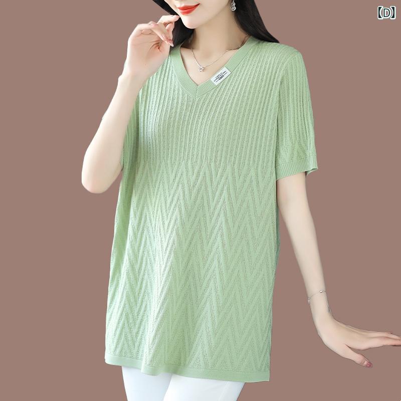 Vネック セーター レディース マミー マルベリー シルク サマー ミディアム 丈 半袖 Tシャツ 大きめ サイズ レディース スリム Vネック 冷感 トップス Vネック セーター レディース マミー マルベリー シルク サマー ミディアム 丈 半袖 Tシャツ 大きめ サイズ レディース スリム Vネック 冷感 トップス