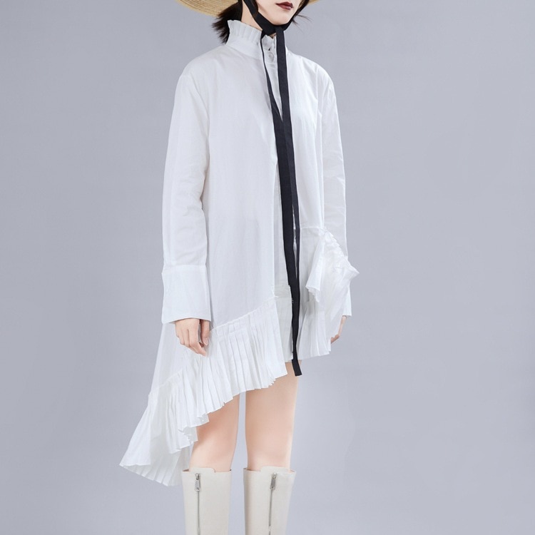 トップスシャツブラウスシャツレディース長袖スタンドカラー不対称レトロブラックホワイトLFZ04 トップスシャツブラウスシャツレディース長袖スタンドカラー不対称レトロブラックホワイトLFZ04