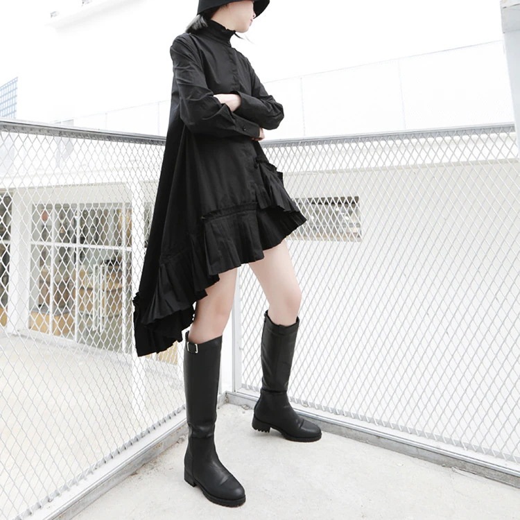 トップスシャツブラウスシャツレディース長袖スタンドカラー不対称レトロブラックホワイトLFZ04 トップスシャツブラウスシャツレディース長袖スタンドカラー不対称レトロブラックホワイトLFZ04