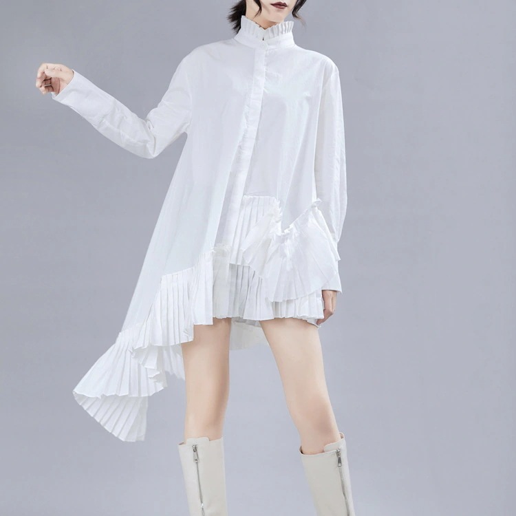 トップスシャツブラウスシャツレディース長袖スタンドカラー不対称レトロブラックホワイトLFZ04 トップスシャツブラウスシャツレディース長袖スタンドカラー不対称レトロブラックホワイトLFZ04