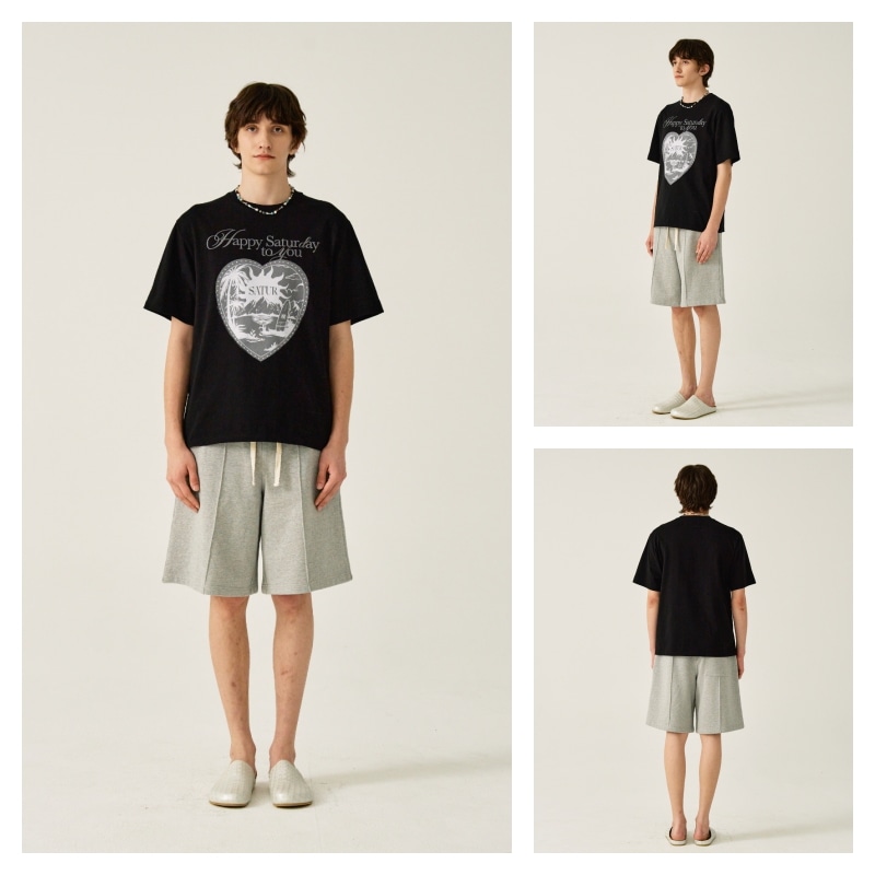 【SATUR】 SUNRISE IN HEART GRAPHIC T-SHIRT : NEWTRO BLACK