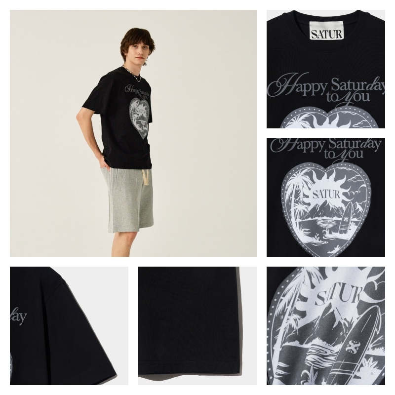 【SATUR】 SUNRISE IN HEART GRAPHIC T-SHIRT : NEWTRO BLACK