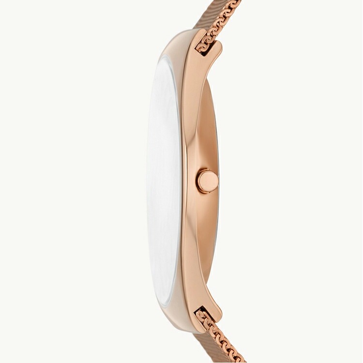 スカーゲン Grenen 三針日付 ローズゴールドトーン ステンレススチール メッシュウォッチ #SKW6818