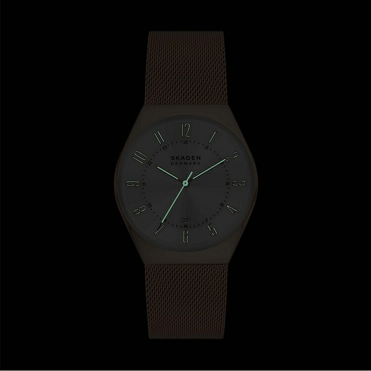 スカーゲン Grenen 三針日付 ローズゴールドトーン ステンレススチール メッシュウォッチ #SKW6818