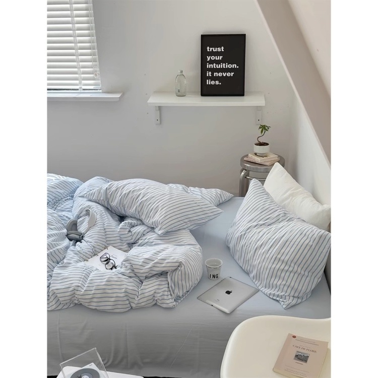 シンプル ピンストライプ 布団カバーセット 全2色 2サイズ ベッドカバー 猫 ベッドシーツ セット ベッドリネン おしゃれ 韓国インテリア 韓国雑貨 韓国っぽ インテリア雑貨 70PARK