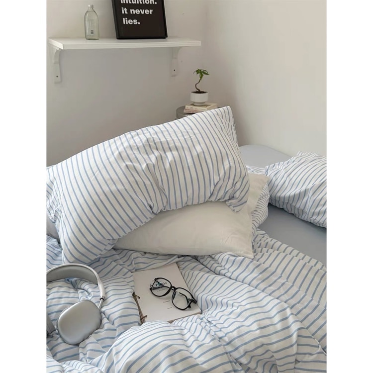 シンプル ピンストライプ 布団カバーセット 全2色 2サイズ ベッドカバー 猫 ベッドシーツ セット ベッドリネン おしゃれ 韓国インテリア 韓国雑貨 韓国っぽ インテリア雑貨 70PARK