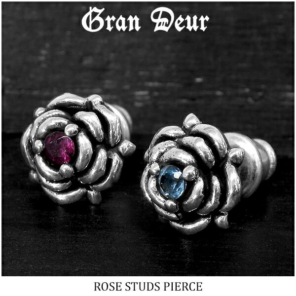 GRANDEUR ローズ サンタマリアアクアマリン ルベライト シルバーピアス 1P 片耳用 GRANDEUR ローズ サンタマリアアクアマリン ルベライト シルバーピアス 1P 片耳用