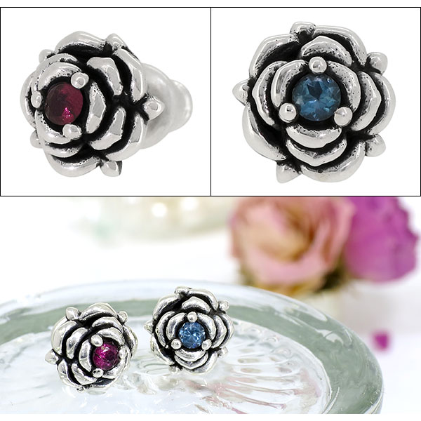 GRANDEUR ローズ サンタマリアアクアマリン ルベライト シルバーピアス 1P 片耳用 GRANDEUR ローズ サンタマリアアクアマリン ルベライト シルバーピアス 1P 片耳用