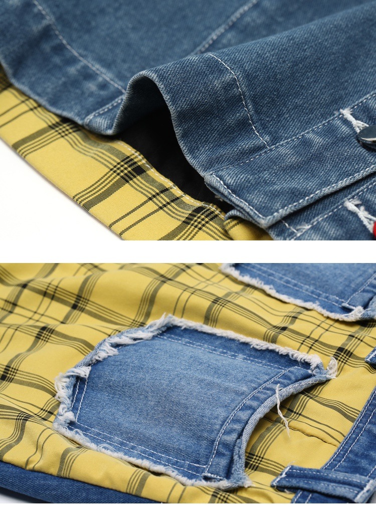 ステッチ切り返しスカート チェック デニム レディース スカート ミニ 韓国 ミニスカート 台形 おしゃれ 10代 20代 夏 春 ダメージ フロントボタン ショート 女性 カジュアル ナチュラル