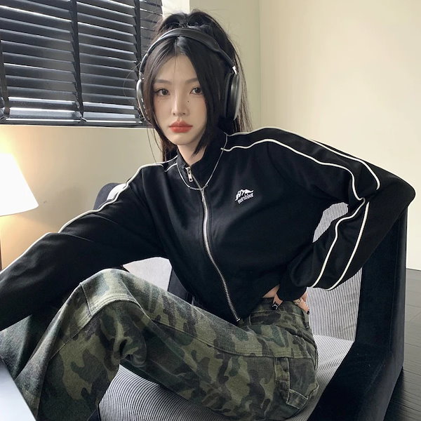 Qoo10] クロップド トラック ジャケット ブルゾ