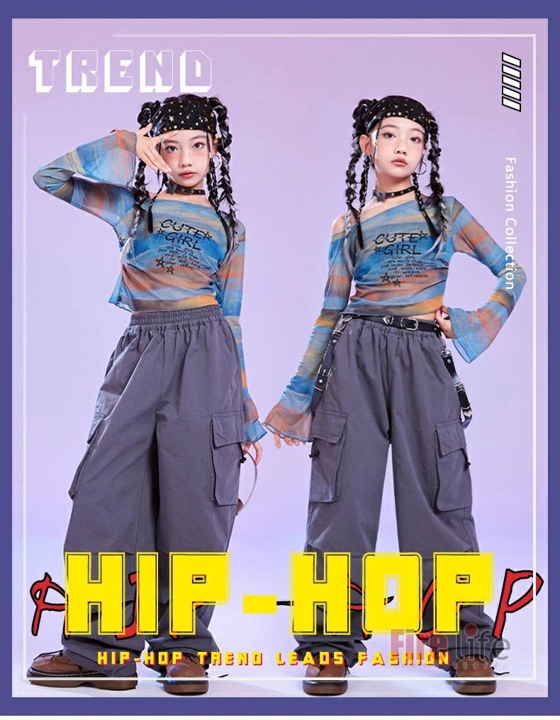 ダンスウェアセール キッズダンス衣装 衣装 チアガールヒップホップ ガールズ 長袖メッシュトップス へそ出し 肩出し グレーカーゴパンツ ベルト 韓国 セットアップ ステージ衣装 子供服 ジャズ 舞台 ダンスウェアセール キッズダンス衣装 衣装 チアガールヒップホップ ガールズ 長袖メッシュトップス へそ出し 肩出し グレーカーゴパンツ ベルト 韓国 セットアップ ステージ衣装 子供服 ジャズ 舞台