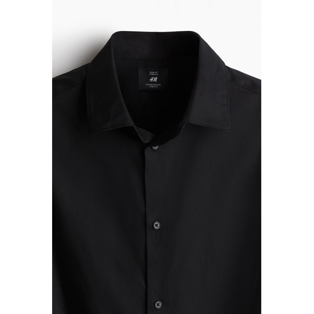 H&M スリムフィットストレッチシャツブラック H&M スリムフィットストレッチシャツブラック