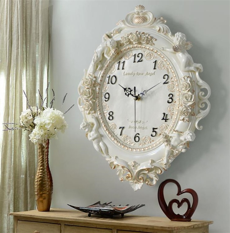 INSスタイル 静音時計 天使 石英時計 樹脂細工 リビング壁掛け 掛け時計 ホームクロック デザインセンス 寝室掛け時計 ホテルクロック レストラン掛け時計