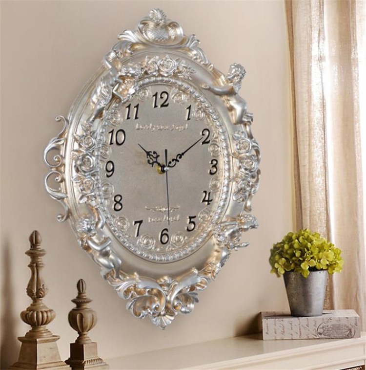 INSスタイル 静音時計 天使 石英時計 樹脂細工 リビング壁掛け 掛け時計 ホームクロック デザインセンス 寝室掛け時計 ホテルクロック レストラン掛け時計