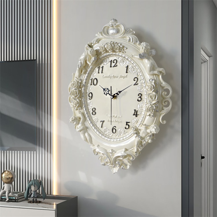 INSスタイル 静音時計 天使 石英時計 樹脂細工 リビング壁掛け 掛け時計 ホームクロック デザインセンス 寝室掛け時計 ホテルクロック レストラン掛け時計