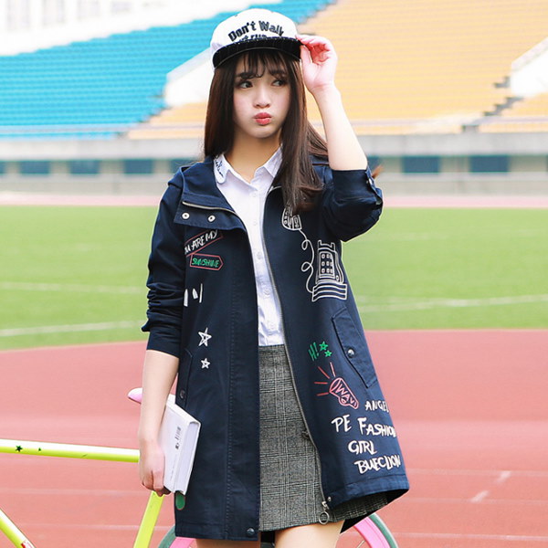 アフター コート レディース 落書きプリント カジュアル フード付き 中学生服 小学生服 アフター コート レディース 落書きプリント カジュアル フード付き 中学生服 小学生服