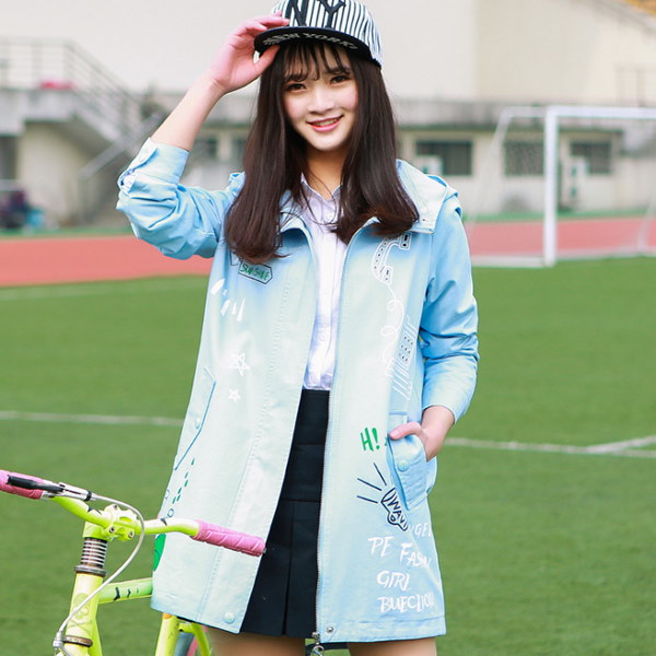 アフター コート レディース 落書きプリント カジュアル フード付き 中学生服 小学生服 アフター コート レディース 落書きプリント カジュアル フード付き 中学生服 小学生服
