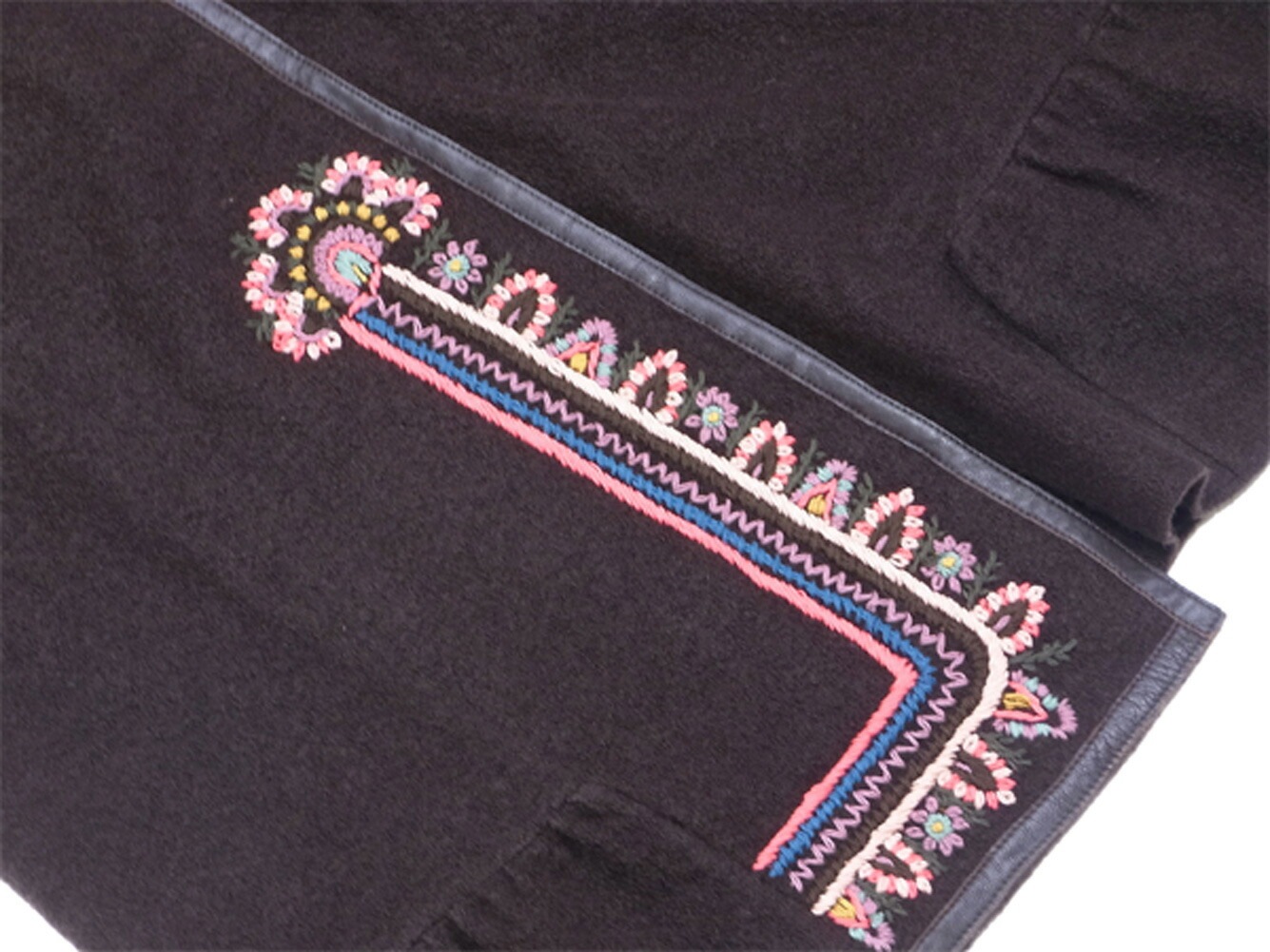 スカート マーメイド フラワー刺繍 Mサイズ ブラウン ピンク系 中古