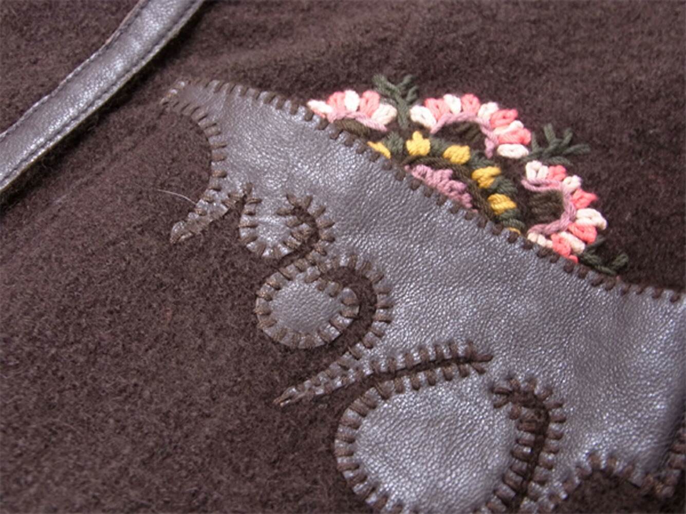 スカート マーメイド フラワー刺繍 Mサイズ ブラウン ピンク系 中古