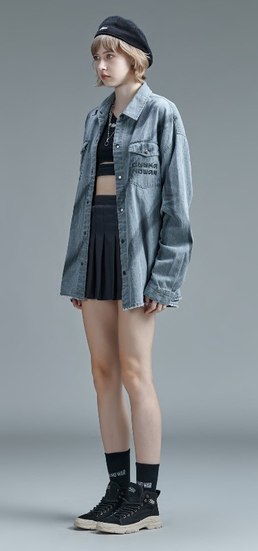 トレンドのグレーのダメージデニム長袖シャツ レディース 薄手 ヒップホッププリント ワークシャツ ジャケット ゆったり トレンドのグレーのダメージデニム長袖シャツ レディース 薄手 ヒップホッププリント ワークシャツ ジャケット ゆったり