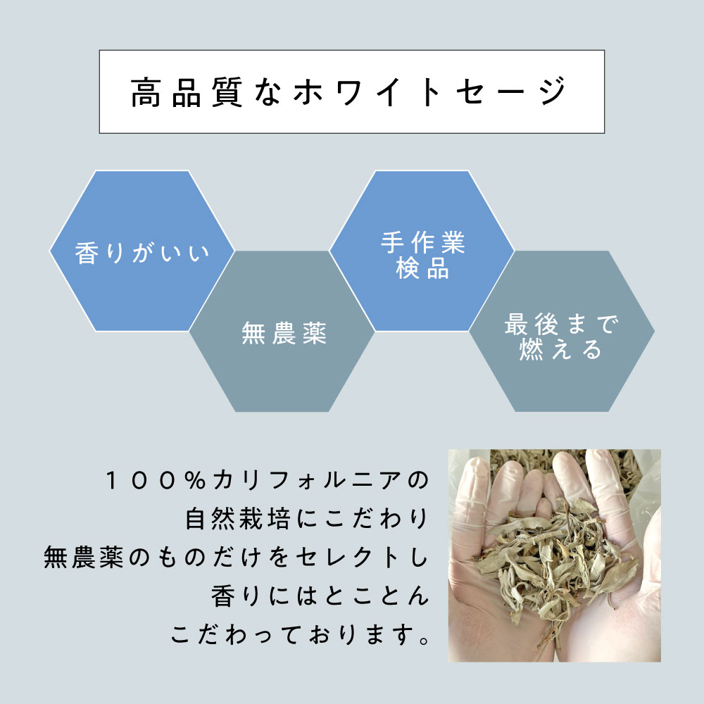 浄化用 ホワイトセージ カリフォルニア産 直輸入 無農薬 500g(100g5 セット )お試し 枝付き クラスター ＆ リーフ ＆ クラッシュ MIX 浄化セット お清め セレモニー 儀式 癒し ピ