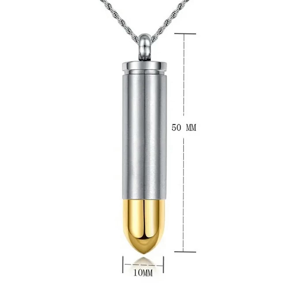 弾丸ステンレスペンダントトップ 1個販売 ピルケース 銃弾 ピストル 鉄砲 オオカミ男 狼男 銀の弾丸 立体 首飾り アクセサリー 銀色 黒色 金色 ネックレス チャーム stt00-00-0085