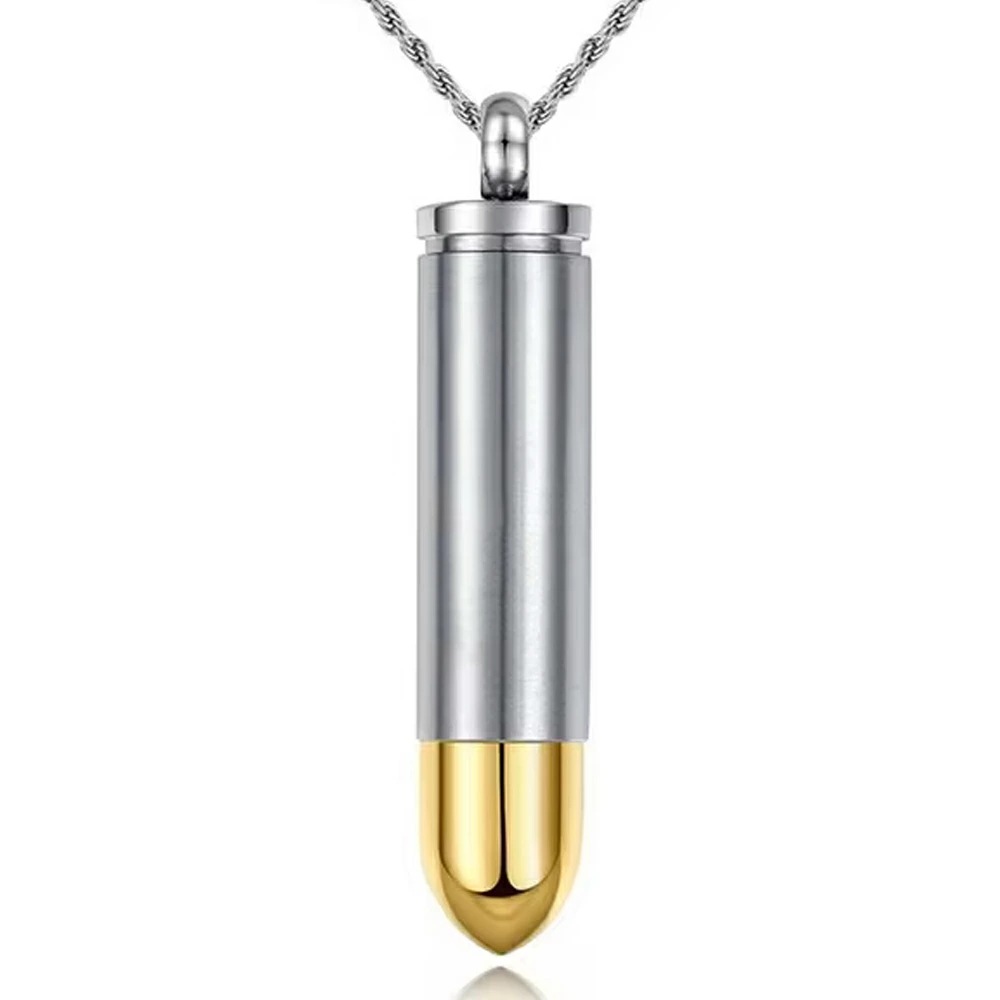 弾丸ステンレスペンダントトップ 1個販売 ピルケース 銃弾 ピストル 鉄砲 オオカミ男 狼男 銀の弾丸 立体 首飾り アクセサリー 銀色 黒色 金色 ネックレス チャーム stt00-00-0085