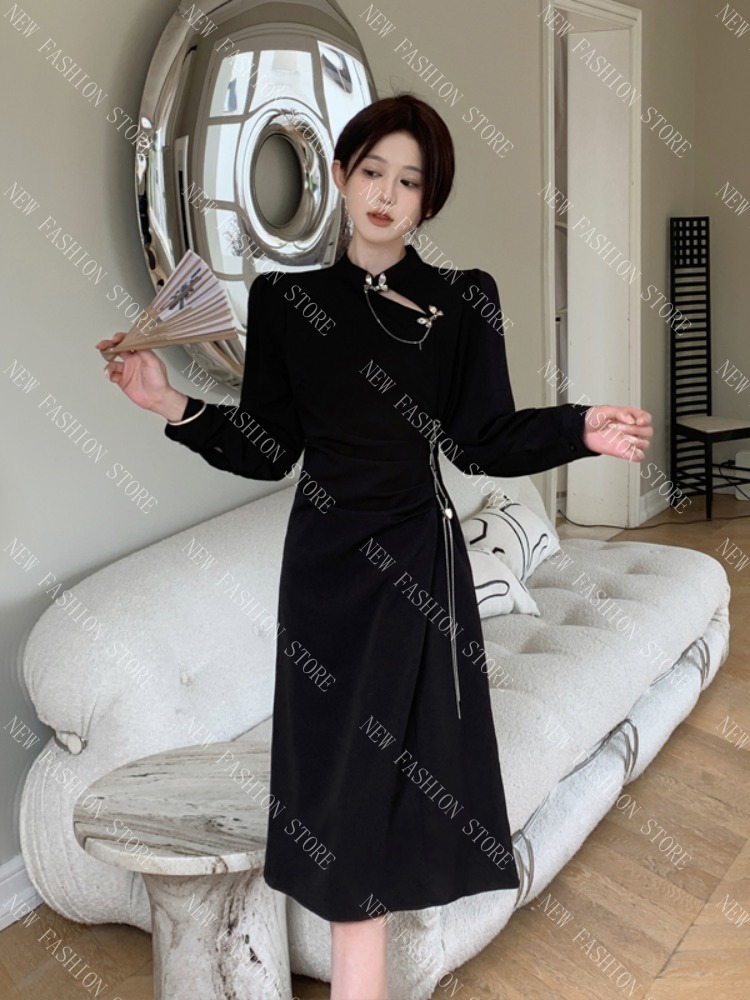 大きいサイズの新しい中国風ワンピース女性秋冬小柄国風チャイナドレス-40