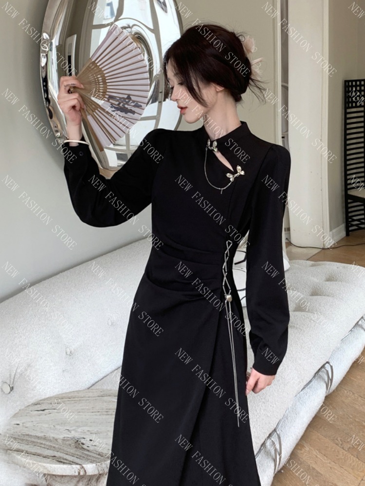 大きいサイズの新しい中国風ワンピース女性秋冬小柄国風チャイナドレス-40