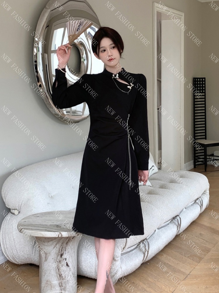 大きいサイズの新しい中国風ワンピース女性秋冬小柄国風チャイナドレス-40