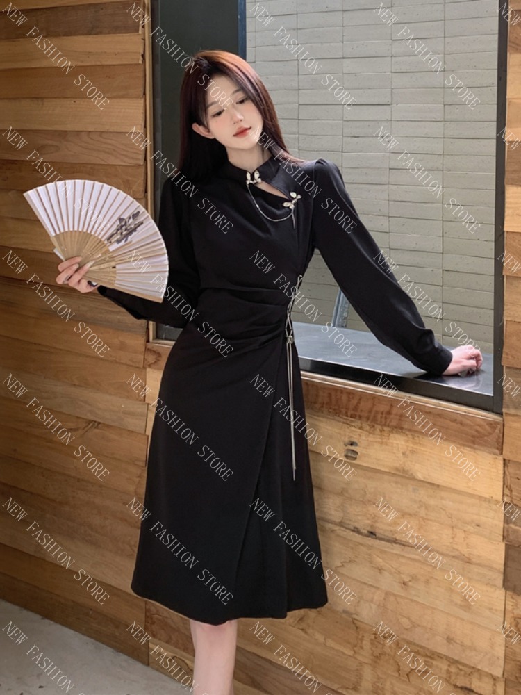 大きいサイズの新しい中国風ワンピース女性秋冬小柄国風チャイナドレス-40