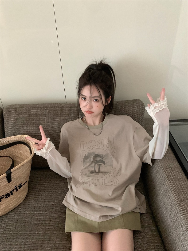 TシャツカットソーシフォンブラウスロンTトップス韓国ファッションシャツスウェット長袖ブラウスフェイクレイヤードクルーネック2wayシアースリーブ TシャツカットソーシフォンブラウスロンTトップス韓国ファッションシャツスウェット長袖ブラウスフェイクレイヤードクルーネック2wayシアースリーブ