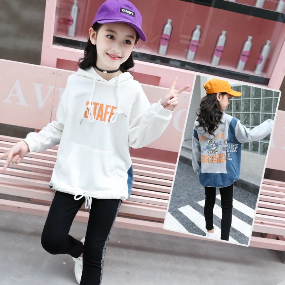 パーカー プルオーバー 子供服 女子 キッズ スウェット 運動服 トレーナー 上着 ゆったり ロゴ フード付 デニム グレー 白 ホワイト 120 130 140 150 160