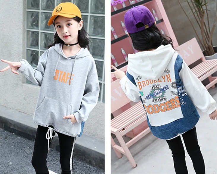 パーカー プルオーバー 子供服 女子 キッズ スウェット 運動服 トレーナー 上着 ゆったり ロゴ フード付 デニム グレー 白 ホワイト 120 130 140 150 160