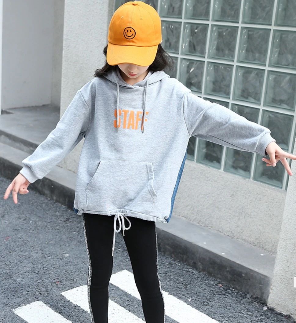 パーカー プルオーバー 子供服 女子 キッズ スウェット 運動服 トレーナー 上着 ゆったり ロゴ フード付 デニム グレー 白 ホワイト 120 130 140 150 160