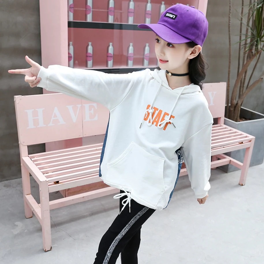 パーカー プルオーバー 子供服 女子 キッズ スウェット 運動服 トレーナー 上着 ゆったり ロゴ フード付 デニム グレー 白 ホワイト 120 130 140 150 160