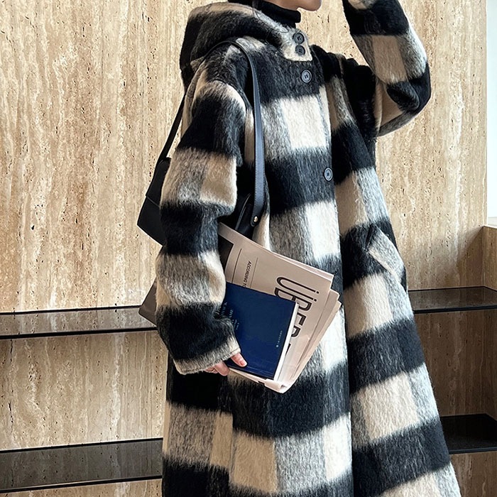ダッフルコート レディース ウール ロングコート チェック ロング アウター フード付き コート 韓国ファッション 春 秋 冬 防寒 厚手 暖かい ウールコート 大きいサイズ カジュアル きれいめ 上