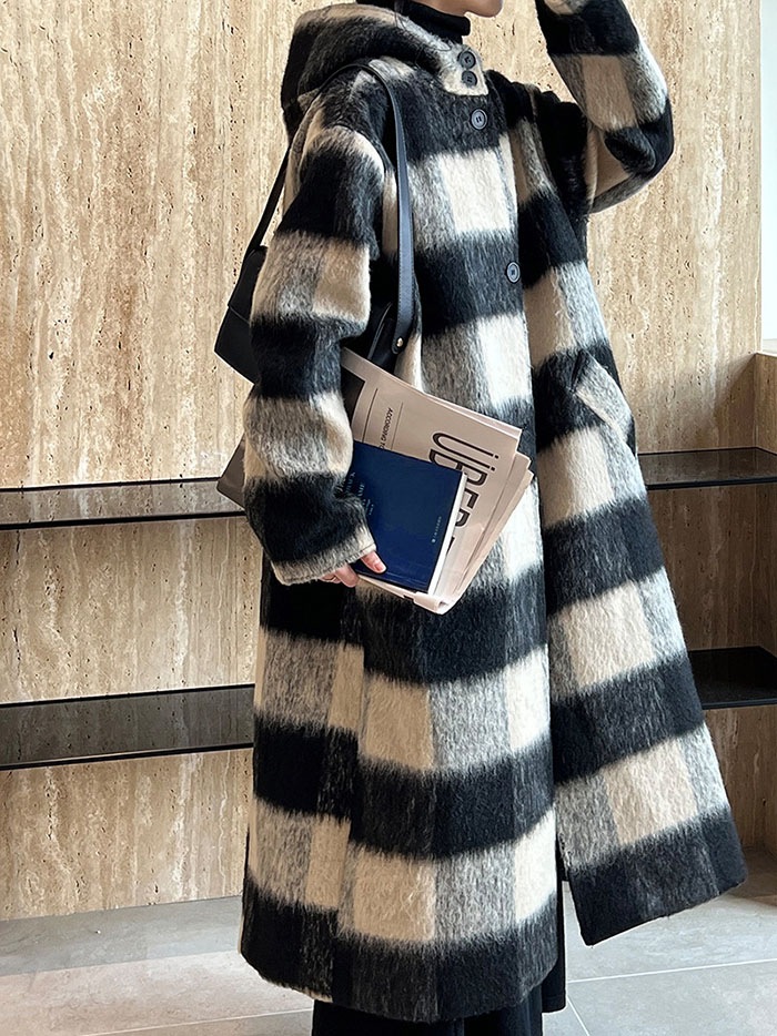 ダッフルコート レディース ウール ロングコート チェック ロング アウター フード付き コート 韓国ファッション 春 秋 冬 防寒 厚手 暖かい ウールコート 大きいサイズ カジュアル きれいめ 上