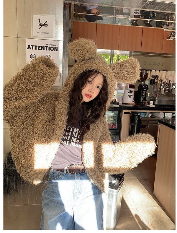 パーカー ふわふわ もこもこ パーカー アニマル 大きいサイズ 暖かい かわいい クマ耳 パーカー ブラウン アイボリー dd231c0c0w9 パーカー ふわふわ もこもこパーカー アニマル 大きいサイズ うさぎ