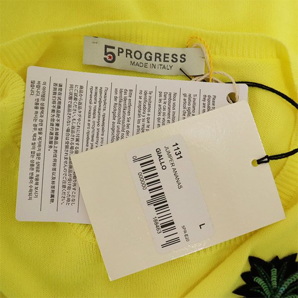 ファイブプログレス イタリア製 ワッペン 長袖 セーター L イエロー 5PROGRESS ニット レディース ファイブプログレス イタリア製 ワッペン 長袖 セーター L