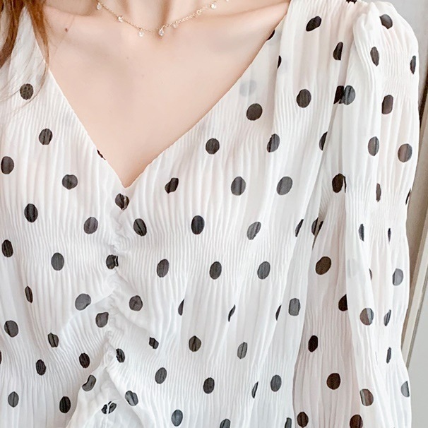 トップス レディース ブラウス 長袖 ボリューム袖 S M L XL 韓国 バルーン袖 パフスリーブ ハートネック Vネック 透け感 シースルー シフォン かわいい 大人可愛い シンプル カジュアル